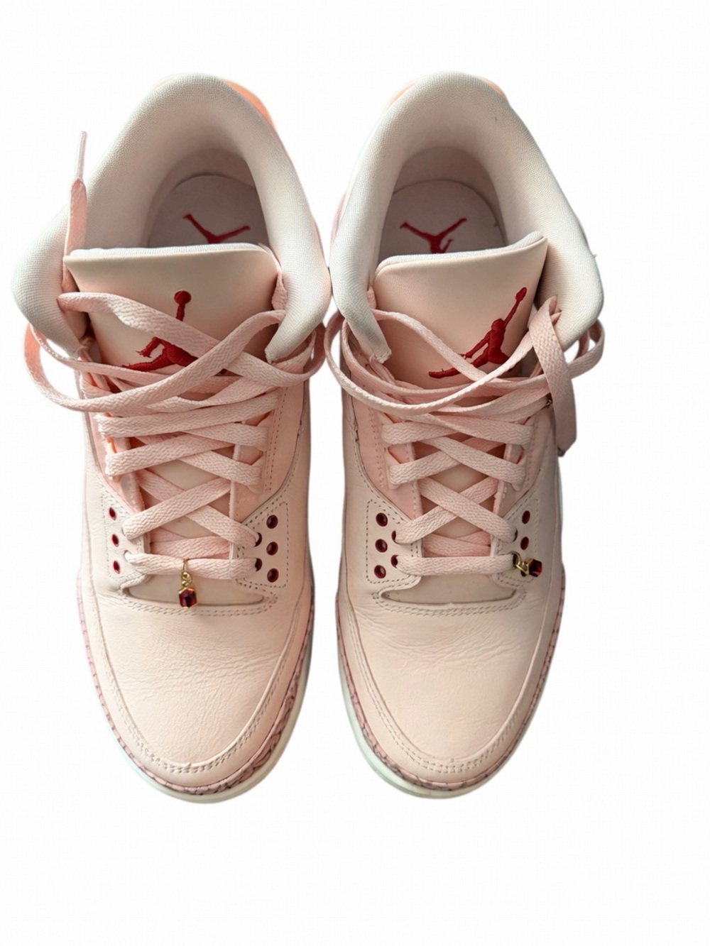 Jordan Women's Light Pink Leather Sneakers with Red Jumpman